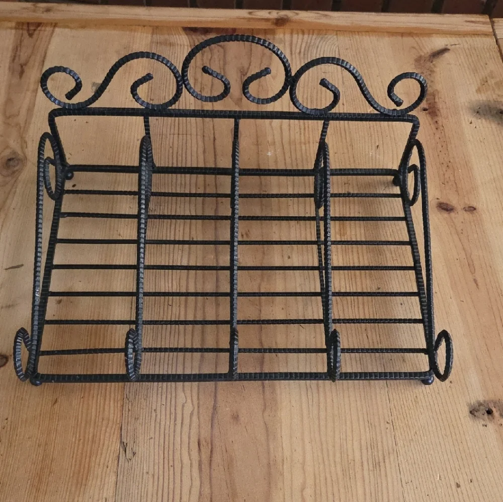 Vintage Wrought Iron Black Utensil Caddy .